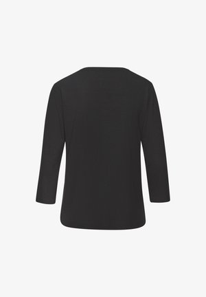 Black long-sleeve top with a wide neckline and simple design. Made from a smooth fabric, featuring a loose fit and no embellishments.