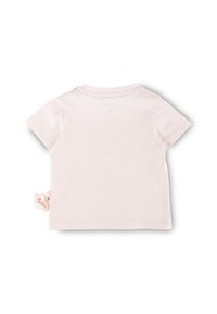 Light pink cotton t-shirt with short sleeves and a round neck. Features a small butterfly tag on the left side. Soft texture, simple design.