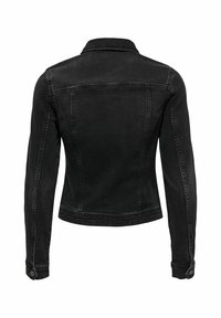 Svart denimjacka med en figursydd design, långa ärmar, spetskrage och knappade ärmar. Har diskreta sömmar och detaljer med yoke baktill.