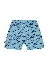 Pantaloni corti azzurri con un motivo di onde navy e piccole barche gialle. Realizzati in cotone morbido, con una vita elasticizzata e aperture per le gambe arrotondate.