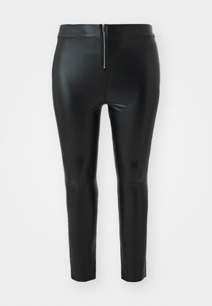 Czarne spodnie z ekologicznej skóry z wysokim stanem, z tylnym zamkiem błyskawicznym i slim fit. Gładka tekstura i minimalistyczny design.