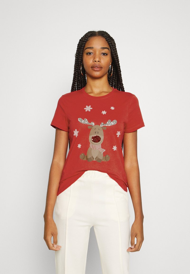 ONLY ONLXMAS LIFE CHRISTMAS - T-shirt estampada - flame scarletrudolph