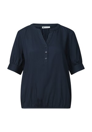 Street One, SHORT-SLEEVE BLOUSE WITH SPLIT NECK AND ELASTIC HEM - Camicetta - darkest blue