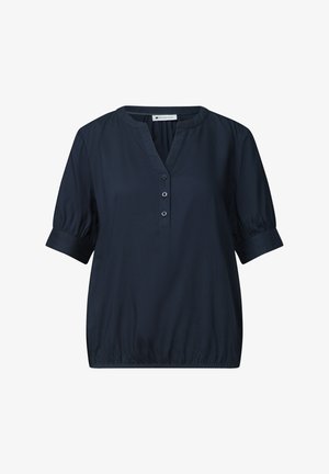 Street One, SHORT-SLEEVE BLOUSE WITH SPLIT NECK AND ELASTIC HEM - Bluse - darkest blue