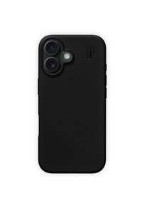 Black silicone phone case with cutouts for dual cameras and flash, smooth matte finish, slim design, and textured side grips for usability.