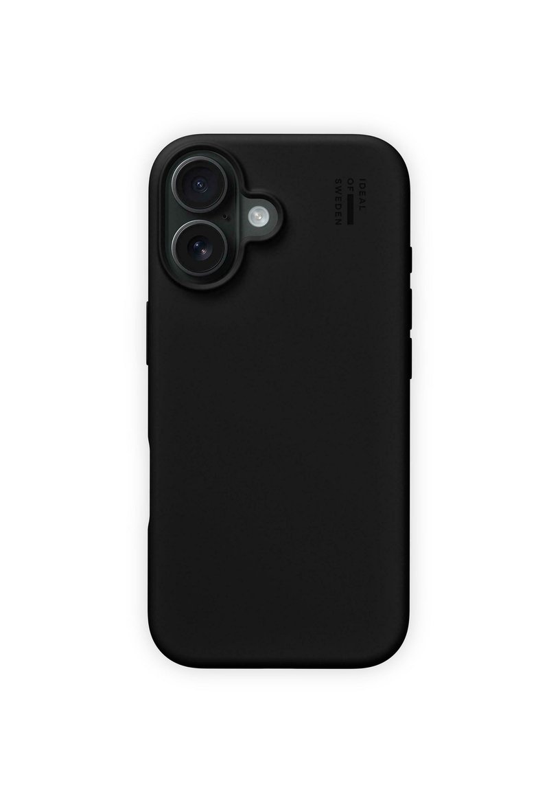 Black silicone phone case with cutouts for dual cameras and flash, smooth matte finish, slim design, and textured side grips for usability.