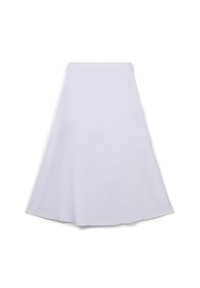 Gonna midi bianca a campana realizzata in tessuto liscio. Presenta un alto punto vita senza chiusure visibili, che scende elegantemente fino all'orlo.
