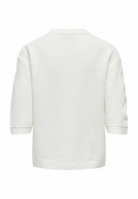 Sweat-shirt blanc à texture douce avec des manches trois-quarts, un col arrondi et des poignets côtelés aux manches ainsi qu'à l'ourlet inférieur.