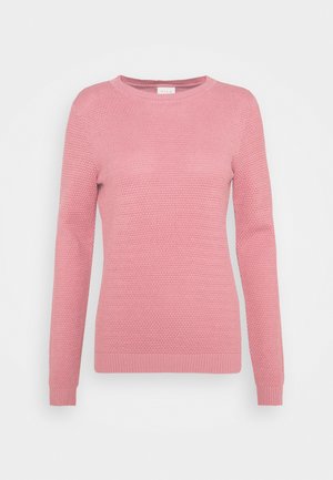 Helles pinkes Strickpullover mit langen Ärmeln, Rundhalsausschnitt, strukturiertem Muster sowie gerippten Bündchen und Saum. Weicher Stoff mit einer enganliegenden Passform.