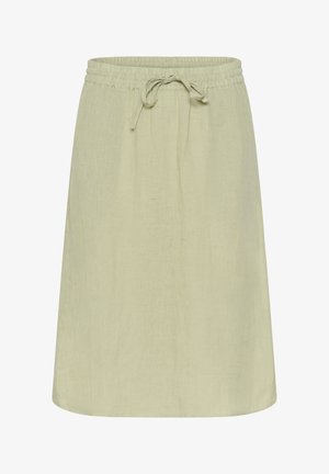 Heled roheline lina seelik elastse vöökoha ja paelaga. Omab lihtsat A-lõiget ja pehmet, tekstuurset kangast.