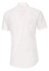 Korte mouwen witte blouse met een klassieke kraag, een gladde textuur en een recht achterontwerp. Geen zichtbare patronen of accenten.