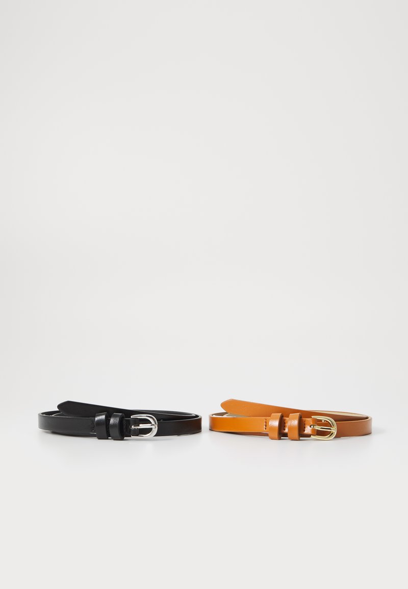 Pieces PCPIONA SLIM JEANS BELT 2 PACK - Opasok - black packcognac