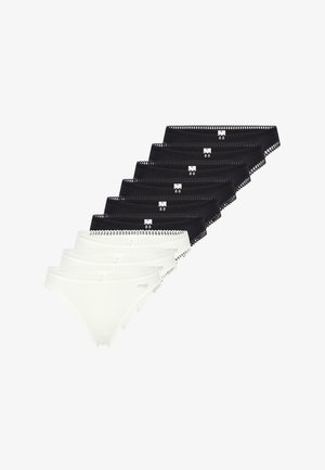 Set aus acht Slips in Schwarz und Weiß, gefertigt aus weichem Stoff, mit Spitzenbesatz entlang des Taillenbunds und einem kleinen Logodetail.