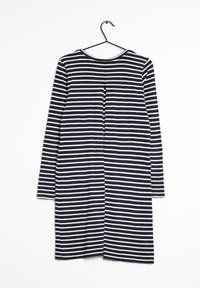 Abito a maniche lunghe con scollatura rotonda, caratterizzato da righe orizzontali blu navy e bianche. Progettato in una vestibilità morbida con una cucitura verticale sul retro.