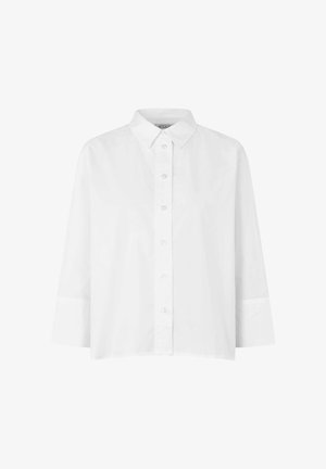 White long-sleeve button-up shirt with a classic collar and standard cuffs, displayed against a plain white background.