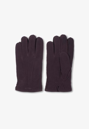 Tmavě fialové rukavice z měkké kůže s třemi ozdobnými švy na zadní straně. Elastický zápěstí pro pevné uchycení. Hladká textura po celé ploše.