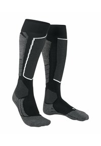 Calze al ginocchio con un design nero e grigio scuro. Presentano punte e talloni rinforzati, motivi testurizzati e polsini elasticizzati per un supporto ottimale.
