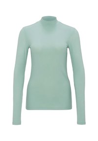 Lichtgroene geribde turtleneck met lange mouwen, met een aansluitend ontwerp en textuurstof, voorzien van een hoge kraag en slanke mouwen.
