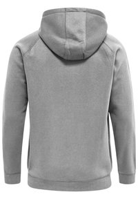 Felpa grigia con una morbida texture del tessuto, dotata di cappuccio con coulisse, spalle senza cuciture e polsini a costine sulle maniche e sull'orlo.