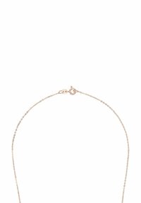 Sval roséguld kedja med små länkar och en fjäderlås, med en slät, glänsande yta och minimalistisk design.