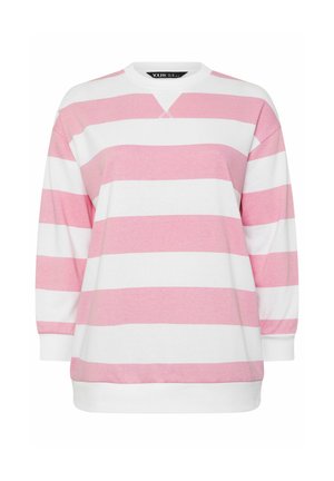 Sweatshirt met lange mouwen met brede horizontale roze en witte strepen, een ronde halslijn en geribbelde manchetten en zoom.