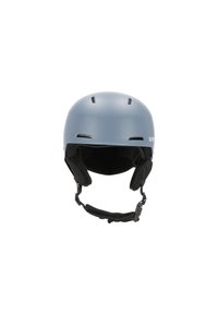 Mattsvart skidhjälm med svarta vadderade öronkåpor, ventilationsöppningar och justerbar svart hakrem.