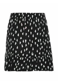 Jupe noire avec un ourlet froncé, ornée d'un motif de cœurs blancs. Taille élastique pour plus d'aisance et de confort. Texture de tissu douce.
