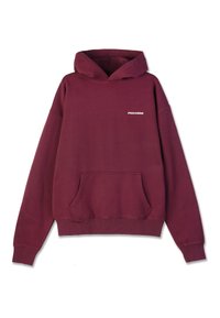Burgundy hooded sweatshirt with a kangaroo pocket and ribbed cuffs, featuring a small white "PEGADOR" logo on the front.