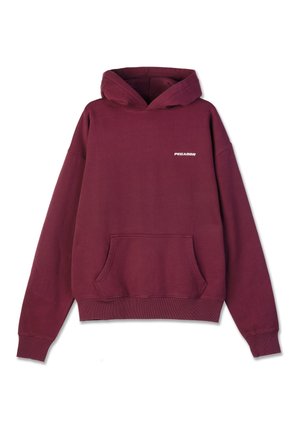 Burgundy hooded sweatshirt with a kangaroo pocket and ribbed cuffs, featuring a small white "PEGADOR" logo on the front.