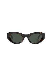 Gafas de sol de estilo cat-eye con un armaz�ón de plástico de carey negro y lentes verdes. La forma presenta bordes puntiagudos y un diseño elegante.