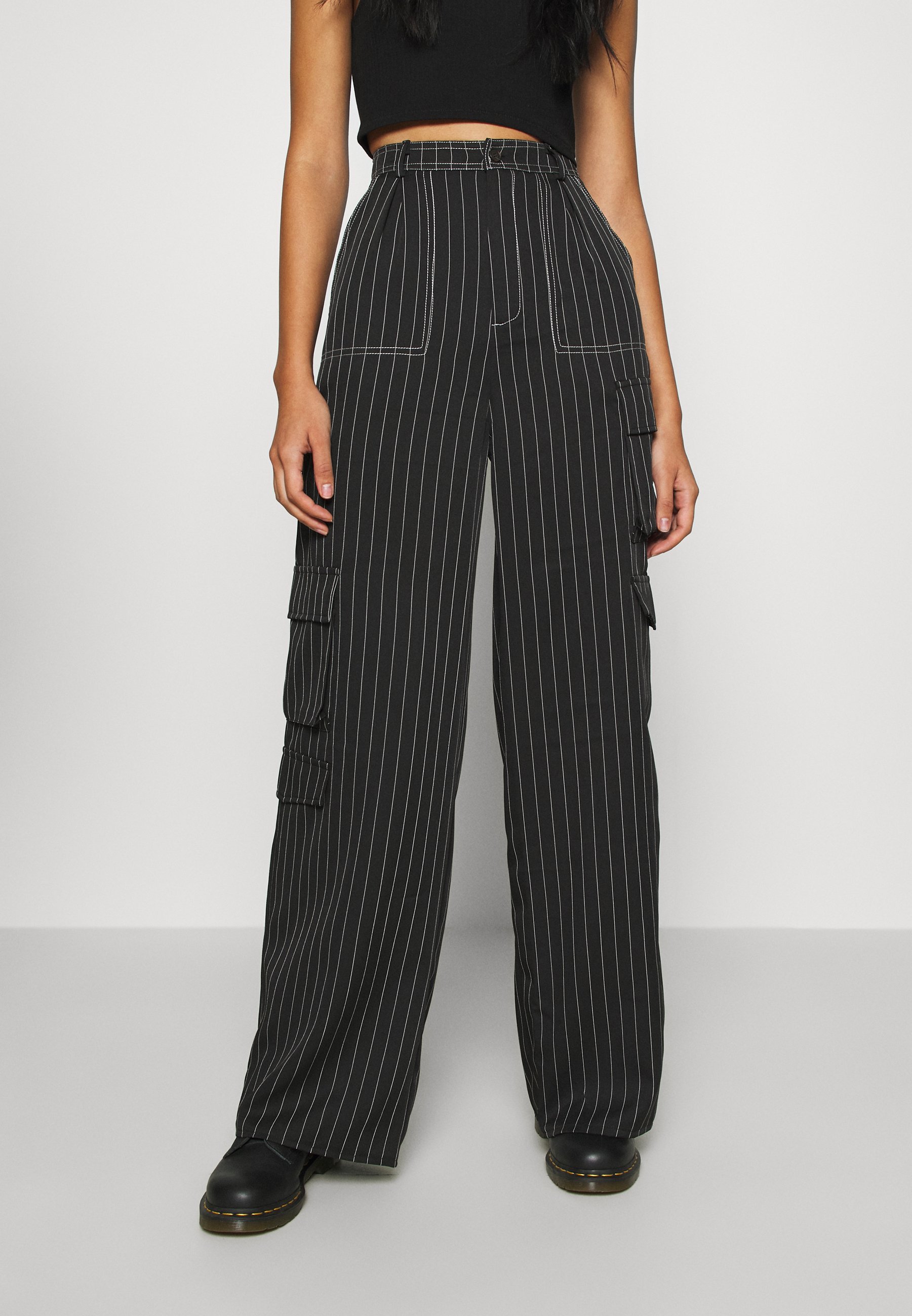 Missguided PINSTRIPE WIDE LEG TROUSER 