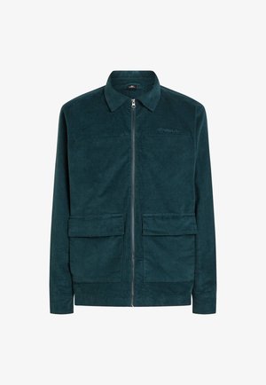 Türkisfarbene Cordjacke mit Kragen, Reißverschluss, zwei aufgesetzten Taschen und O'Neill-Logo. Strukturierter Stoff mit einfarbigem Finish.