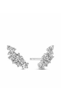 Silverörhängen med flera runda klara kristaller arrangerade i ett vågmönster, med en polerad finish och en stiftstängning.