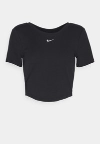 Czarna krótka koszulka wykonana z bawełny, z okrągłym dekoltem i krótkimi rękawami. Posiada białe logo Nike na piersi.