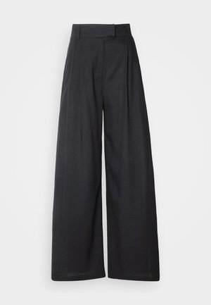 LINEN BLEND - Trousers - black