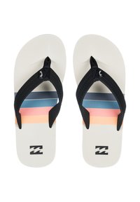 Infradito neri con suole bianchetesturizzate, dotati di righe orizzontali multicolori arancioni, rosa e blu sulla soletta.
