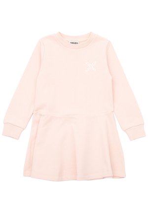 Lichtroze lange mouwen jurk met een ronde halslijn en het Kenzo-logo diagonaal op de borst gedrukt.