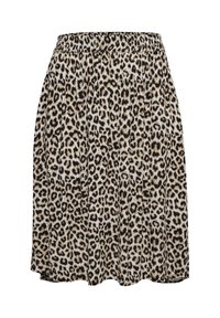 Leopardprint rok van lichtgewicht stof, met een elastische tailleband, plooien en een golvende zoom in beige en zwarte tinten.