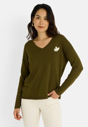 LOOSE CŒURS BRODÉS - Jersey de punto - kaki