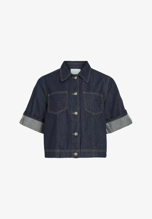 Tumesinise teksariidest lühikeste varrukatega jakk, millel on ülespööratud mansetid, ees nööbiga kinnitamine, terav krae ja kaks rinnataskut nähtava õmblusega.