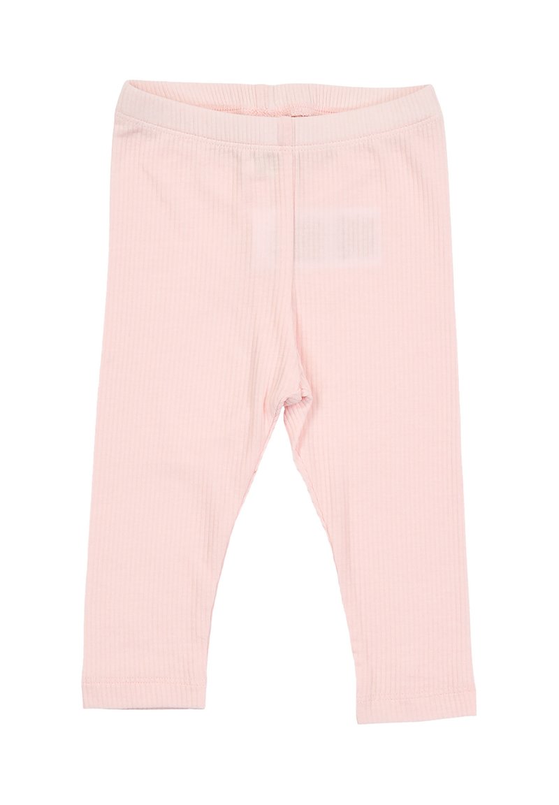 Světle růžové bavlněné legíny s ribbovanou texturou, elastickým pasem a přiléhavým střihem, vhodné pro každodenní nošení.