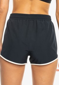 Sorte idrettsshorts med myk tekstur, elastisk midjebånd og hvit trim ved kanten. Designet for aktiv bruk og komfort.