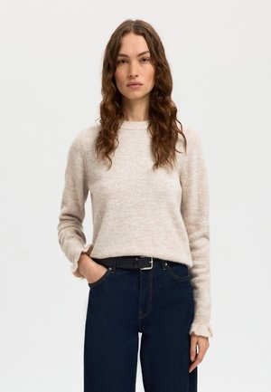 Selected Femme SLFLULU FRILL CUFF O NECK - Pulover - birch