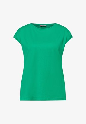 Felgroen dames T-shirt met korte mouwen, ronde hals en casual pasvorm, met het label "Street One" binnenin de kraag.