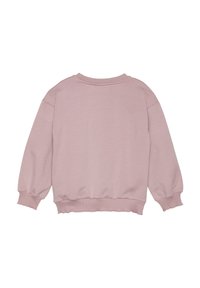 Rosa genser med en myk tekstur, avslappet passform, ribbede mansjetter og nederkant. Har rund hals og noe slitt bunnkant.