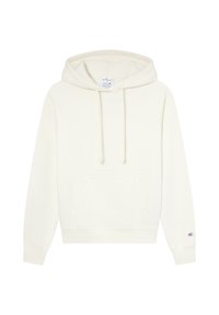 Biała bluza z kapturem wykonana z miękkiego materiału, z kangurzą kieszenią, kapturem na sznurek oraz ściągaczami na rękawach. Posiada małe logo na lewym rękawie.