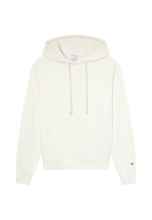 Biała bluza z kapturem wykonana z miękkiego materiału, z kangurzą kieszenią, kapturem na sznurek oraz ściągaczami na rękawach. Posiada małe logo na lewym rękawie.
