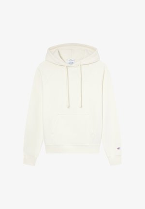 Witte hoodie van zachte stof met een kangoeroezak, een capuchon met trekkoord en ribgebreide manchetten. Heeft een klein logo op de linkermouw.