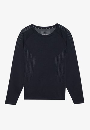 Långärmad träningsskjorta i mörk marinblå bomull. Utmärkt med texturerade paneler med små hål, rund hals och raglanärmar.
