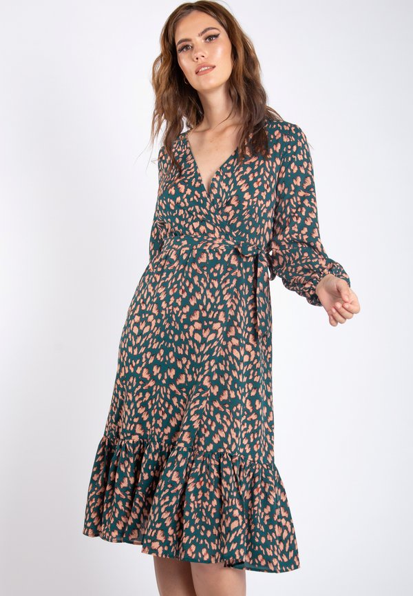 ANIMAL PRINT LONG SLEEVE SPLIT DETAIL WRAP  - Day dress4